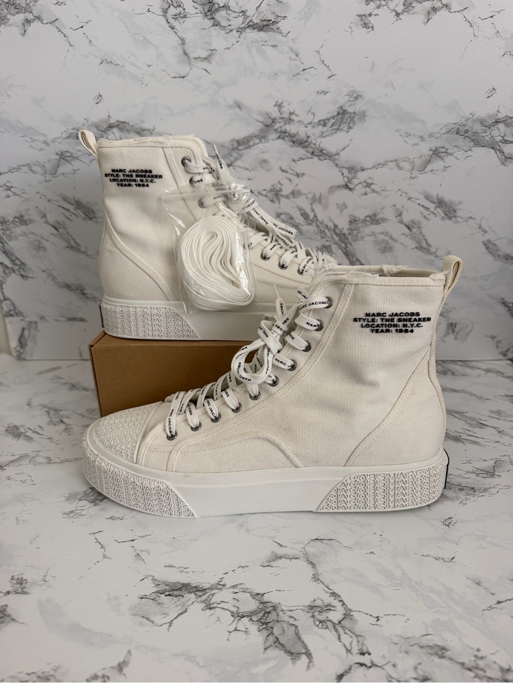 Marc Jacobs The Sneaker Canvas High Top Distressed Logo Shoes Men Size 11 EUR 44